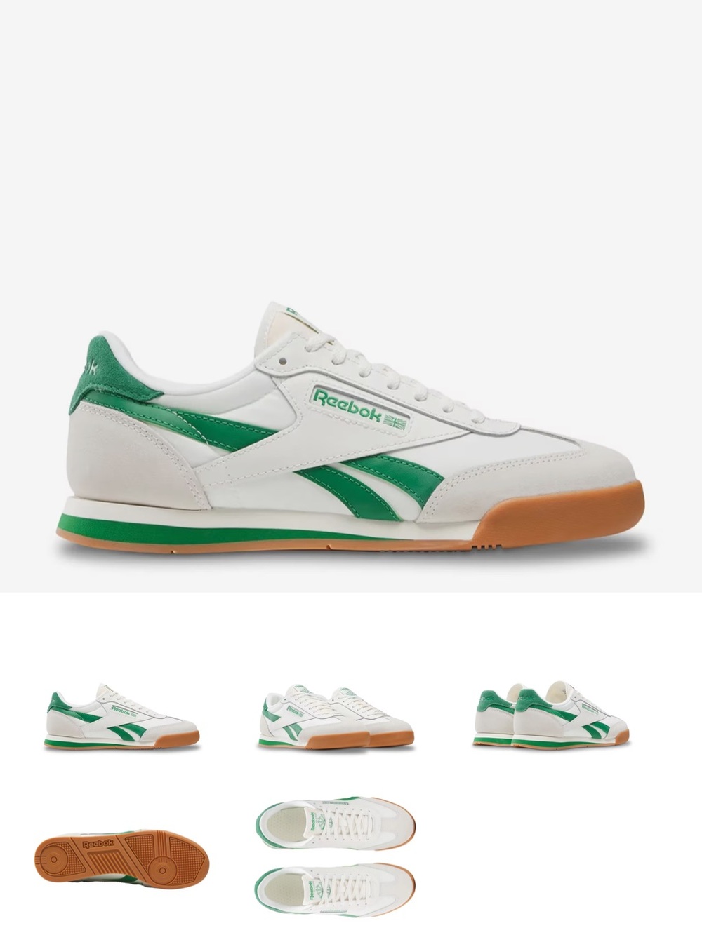 Reebok Campio XT Court Sneakers - White, Green & Gum- M6.5 / W8